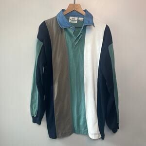 Vintage 90s Men's 417 Van Heusen Long Sleeve Striped Polo Shirt Size Large
